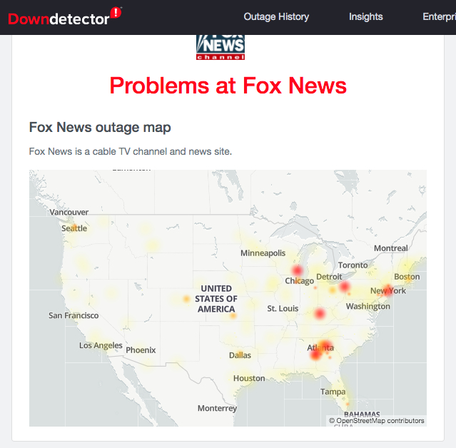 Fox News outages, likely DDOS attacks hitting these cities