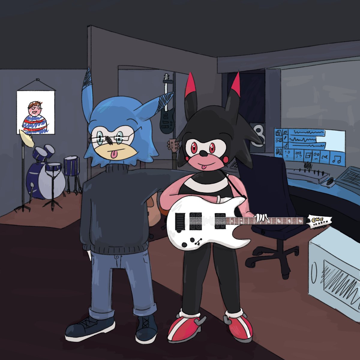 RSonichu's tweet photo. @zonichu told me Blake played guitar, and after talking he agreed to record guitar on a song! it should be coming out some time next month. (here's a pic of us after recording)
#sonichu #blakesonichu #blachu #chrischan https://t.co/1VoQLq47ya