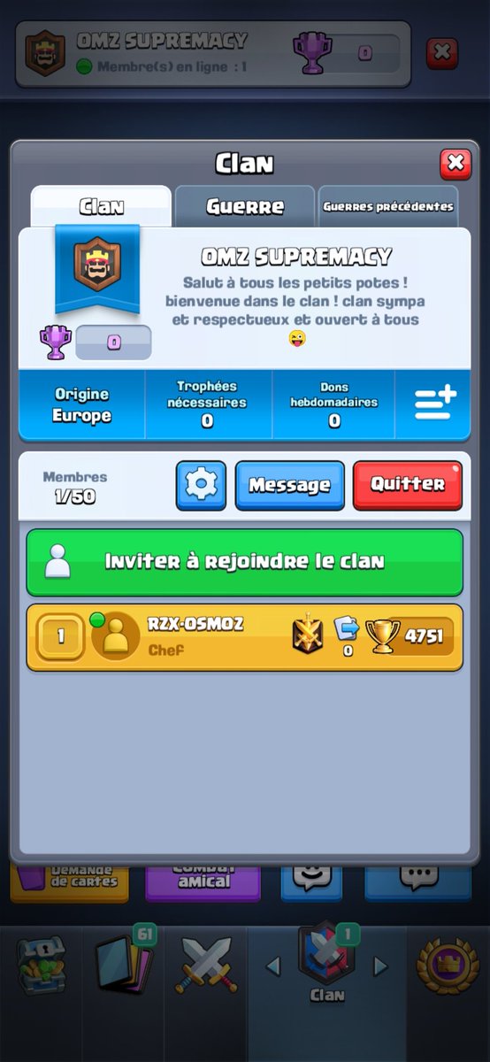 PrixysO's tweet image. Bonjour à tous ! N'hésitez pas à rejoindre le clan pour des gdc ! Bonne journée ! 😜

#ClashRoyale #clashLOL #ClashOfClans