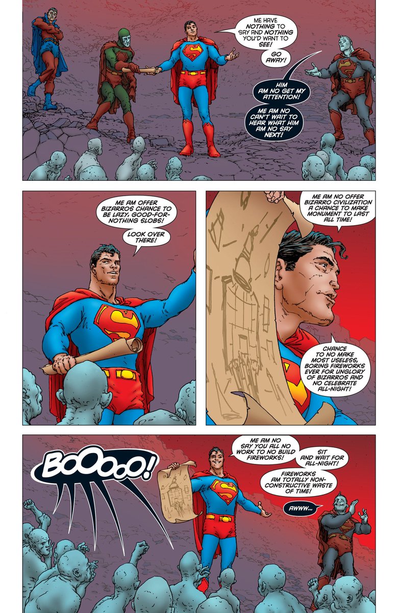 Nor satisfied on being a great horror writer, Morrison now flexes their muscles as a funny writer too.I really like how Clark uses Bizarro speak, great way to show him as a good diplomat who respects the ways of the civilizations he comes across, no matter how unusual they are.