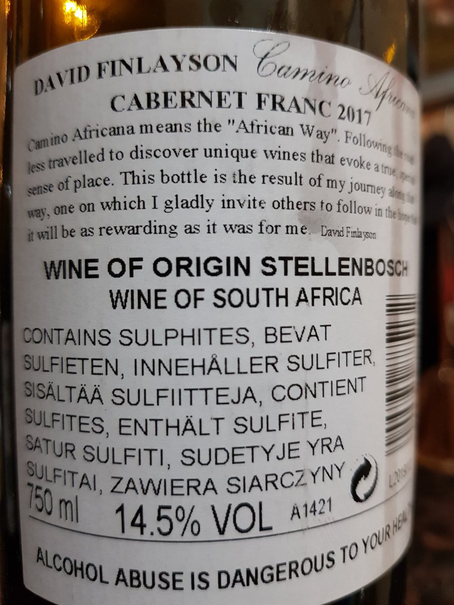 capewinereview's tweet photo. David Finlayson Camino Africana #Stellenbosch Cabernet Franc 2017
Outstanding richness, amazing fruit concentration, leafy with seductive tobacco notes, one of #SouthAfrica finest
#MiguelChan #Wine #Johannesburg #Farmall #WineBar #Sandton #CapeTown #Africa #SouthAfrican #MC https://t.co/5CaYg2yxPM