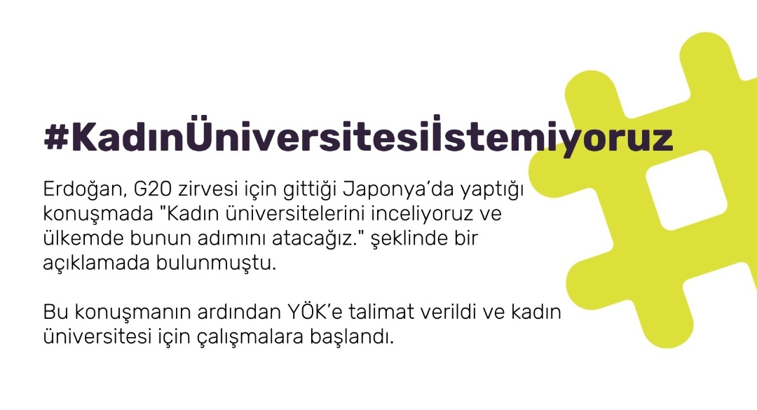 "Kız çocukları okumaz", "kız dediğin evinde oturur" zihniyetinde olan insanların zaferi bu. Ama çözümü bu olmamalı, böyle olmamalı. Biz eşitlilk hak hukuk dedikçe ayrımcılık her geçen gün artıyor. Yeter artık. 
#KadınÜniversitesiİstemiyoruz