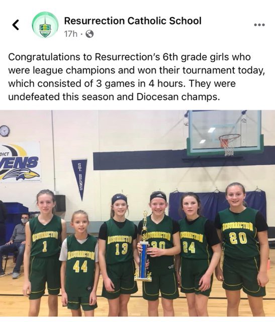 MDGirlsBBall's tweet photo. The 6th grade Resurrection girls were league champs and won their tournament today, which consisted of 3 games in 4 hours. They were undefeated on both sides of town! Congratulations!! https://t.co/fsoQFbfjUo