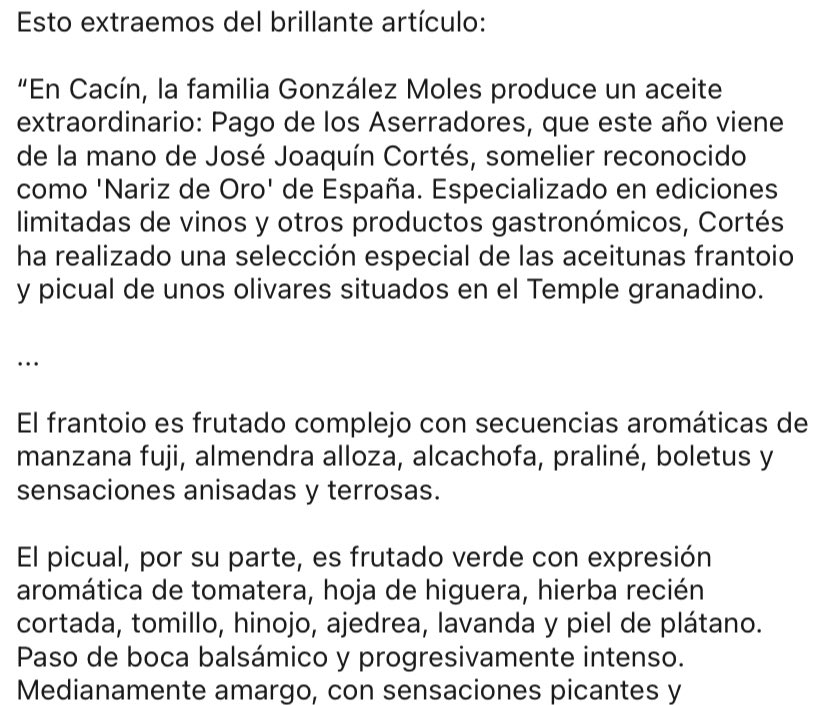 pago_los's tweet photo. Uno de nuestros fundadores, @mgmoles, se hace eco de la reciente mención en @idealgourmet a cargo de @jesus_lens
#Cacin #AOVE #Gourmet #Granada #Andalucia https://t.co/UYekgL1JRx