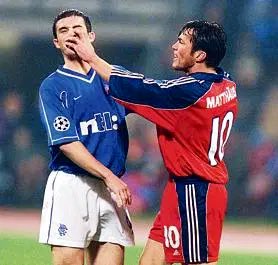 oldrangerspics's tweet photo. The moment that Lothar Matthaus lost the plot after being dominated by a young Barry Ferguson in the 1999 Champions League tie away to Bayern Munich. Barry’s response was to tell Matthaus this was his pitch 👊🏻 https://t.co/cZCv4f8Jxs