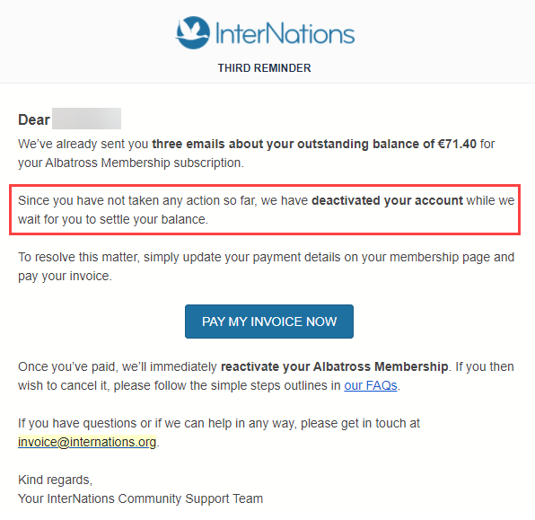  @harrybr FYI,  @Internationsorg website uses  #darkpatterns in case a user doesn't want to pay for the automatically renewed membership subscription. It's not possible to downgrade to "basic" membership or to delete the profile. Access to the profile is disabled.  #ransom  #scam