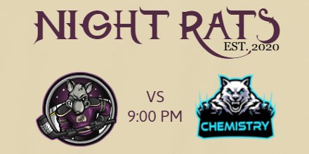 Night_Rats's tweet photo. 🏒NIGHT RATS GAME DAY🏒

The fellas are looking to rebound after a rough series last weekend vs @chanceofreign6s 

We take on @ChemistryNhl tonight at 9 pm, looking to improve our record to 4-2! #TheyDontAskHow

🌚🐀 https://t.co/KZo05x11bX