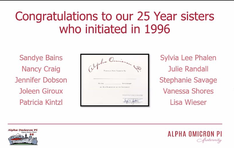 Celebrating <a href="/alphaomicronpi/">Alpha Omicron Pi</a> Founders’ Day today with our at <a href="/ucaoii/">UCalgary AOΠ</a> sisters! Thanks @KristieJoa for your work as FD Chair this year! Great job!!! Happy 25th <a href="/savageorchids/">SavageOrchids</a> and your classmates!