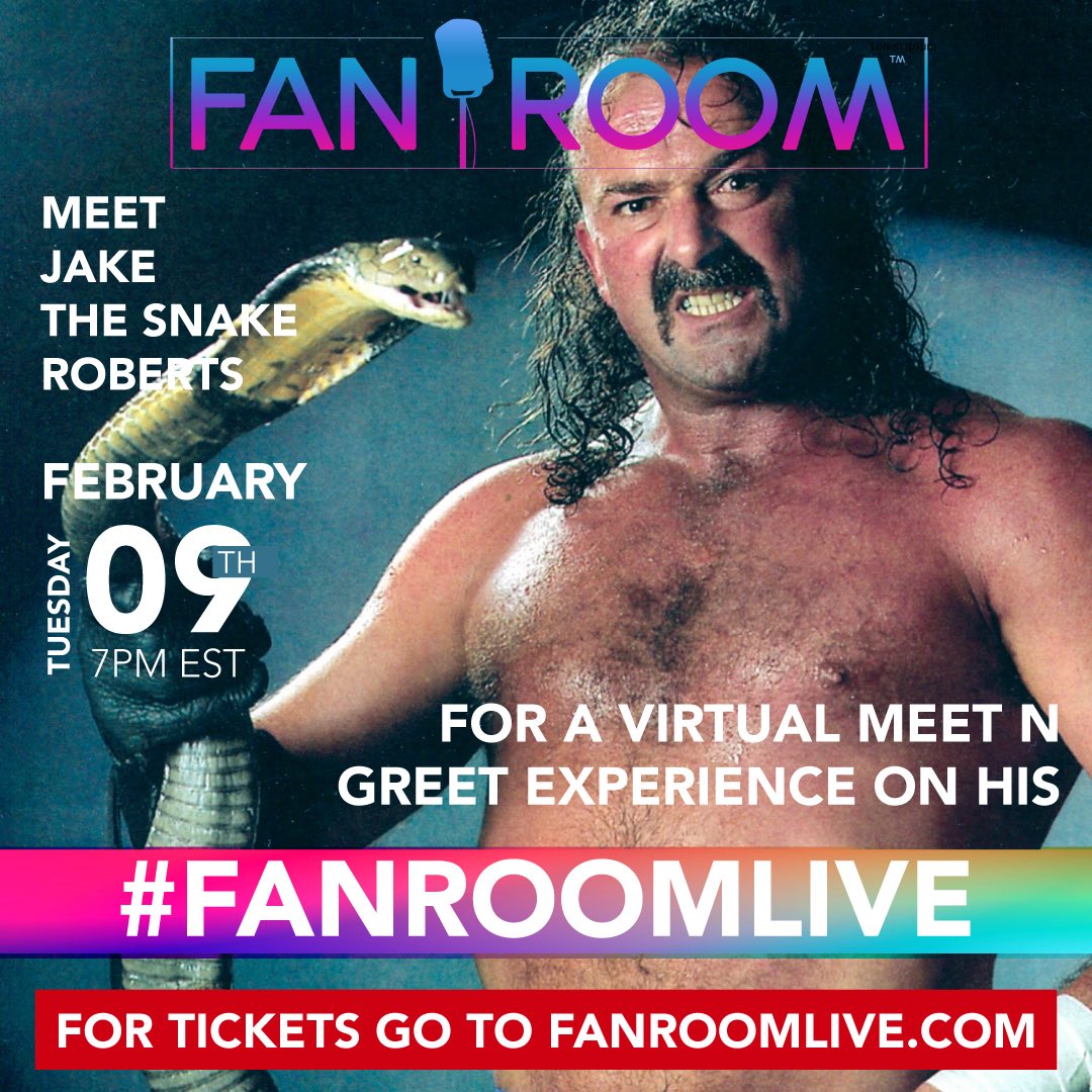 JakeSnakeDDT's tweet photo. Join me for a virtual meet and greet on Tuesday 02/09/2021 @7/6c. For tickets go to: https://t.co/vwdgPrUsdV #fanroomlive #cruelbutfair #ddt #jakethesnakeddt https://t.co/tjA7l7iHAy