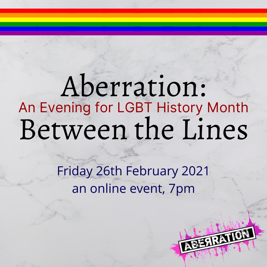 Aberration is back for LGBT History Month! Save the date and join us for an evening of talks, songs, poems and quizzes. Can’t wait to see you there 🏳️‍🌈