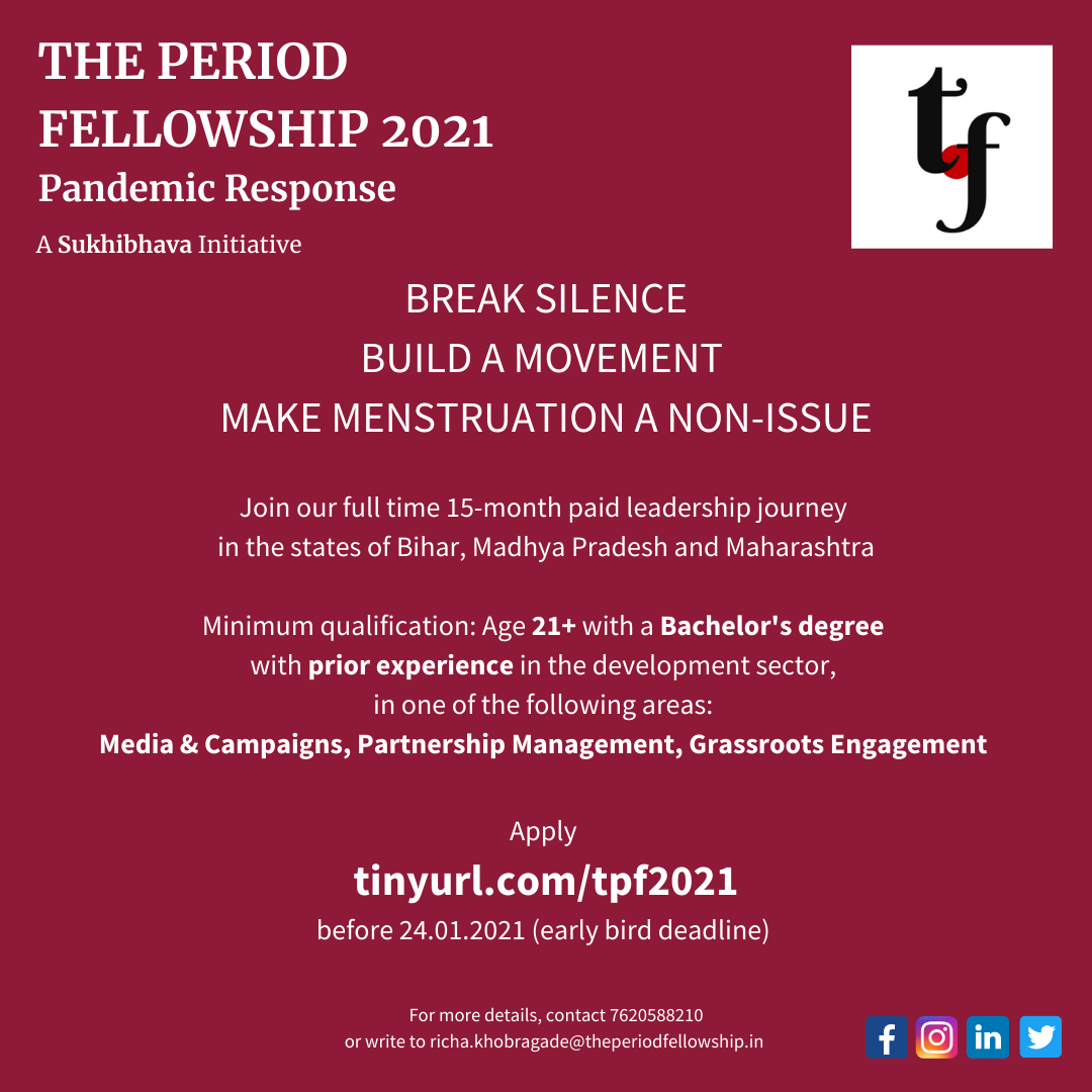 The early birds get the  🏆 Submit your application prior to24.01.2021 to receive first preference as we sift through applications to find diverse handful of  audacious, creative and resilient humans to join The Period Fellowship Pandemic Response cohort. buff.ly/2XIQohu