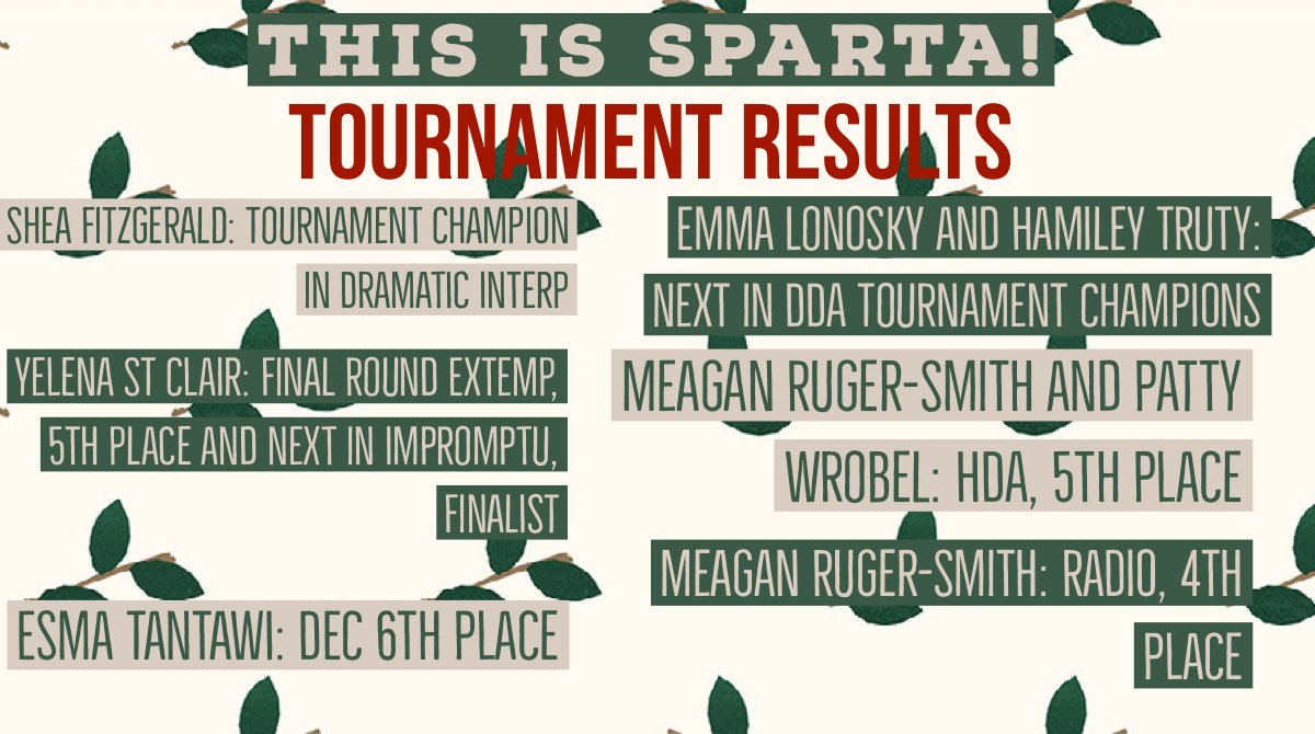 shepard_speech's tweet photo. Here are the results from yesterday’s “This is Sparta“ tournament. Great job to everyone who competed! https://t.co/JNMIUGnFTW