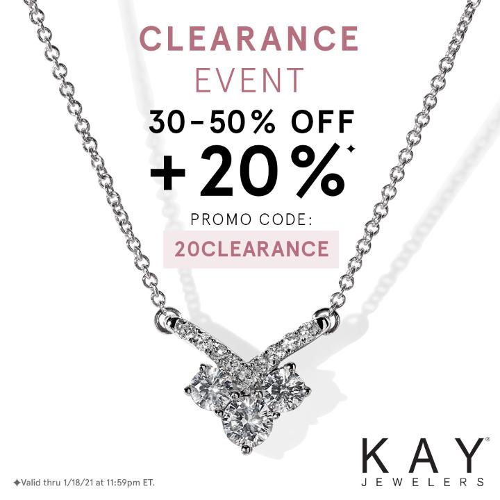 Channelno9's tweet photo. Start off the new year in style! All clearance jewelry is an additional 20% off now through 1/18 at Kay. Use promo code: 20CLEARANCE. #KayEmployee https://t.co/eZf8STWiNW