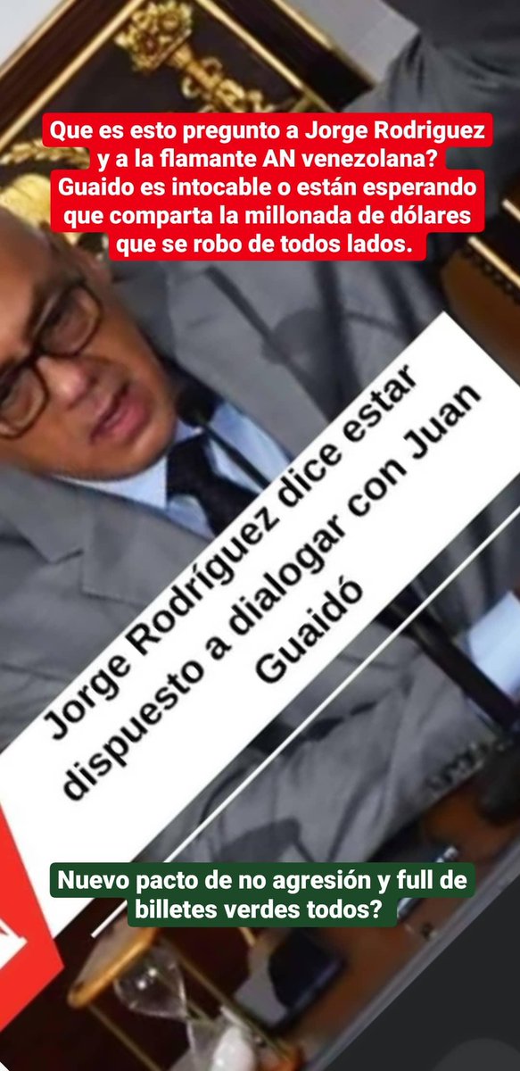 ElWachiman's tweet photo. @jorgerpsuv Que es eso de diálogo con guaido.. No las tienen puestas pa meterlo preso o esperan q el comparta los millones con uds? Le exijo respuesta https://t.co/DqZ2vKjcF7