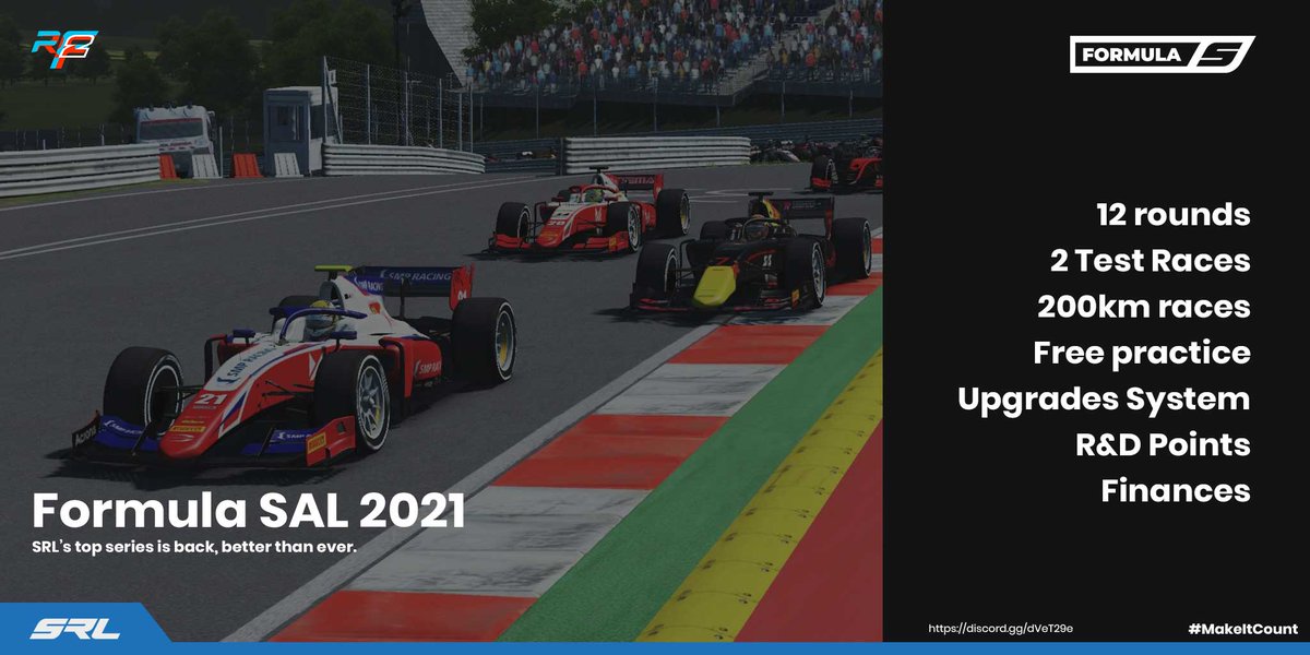 SALRacingLeague's tweet photo. Time to announce our next series - we are very pleased to bring back Formula SAL for its second season!

Let's just say lots of things have changed since last season - looks to bring lots of fun 😎

#MakeItCount #Simracing #Esports https://t.co/GYDKKHYHva
