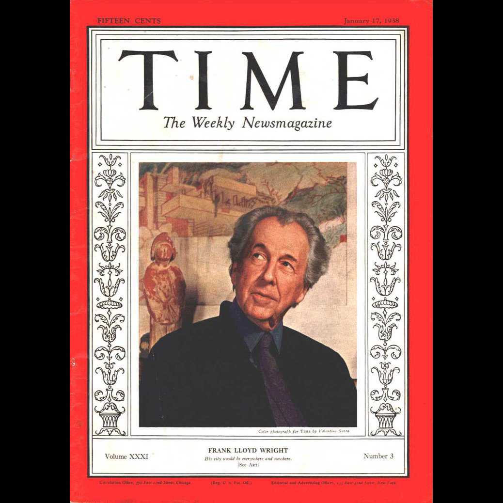 EAUSAT1's tweet photo. #EfemérideDeArquitectura
#TaldíaComoHoy de 1938 Frank Lloyd Wright y Fallingwater fueron la portada de la revista @TIME . El diseño es de 1935. Fallingwater ejemplifica la filosofía de la arquitectura orgánica de Wright: la unión armoniosa del arte y la naturaleza. https://t.co/zEs9jWOGrv