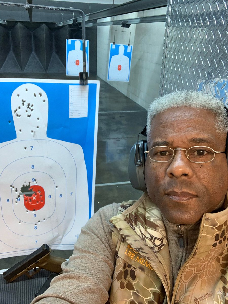 AllenWest's tweet photo. I'm one of those Americans that clings to God &amp; guns. Glock 19 9mm at 7-10 yards. I'm improving my left drift, all in grip &amp; trigger finger position. Ain’t down w/being deprogrammed/re-educated. That dawg don’t hunt, have a blessed Sun. Cheering for Chiefs &amp; Saints. Molon Labe. https://t.co/yiqOZ2wQKS
