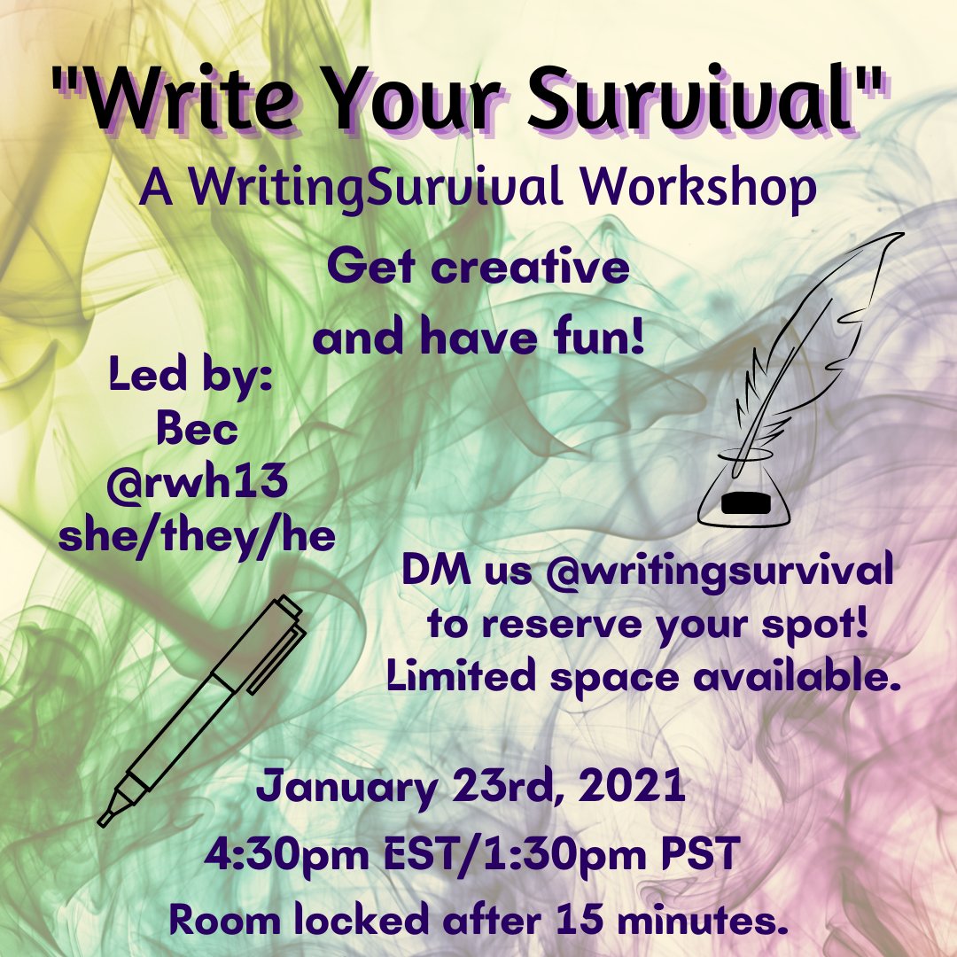 WritingSurvival's tweet photo. Just a few more spots left! DM us or email writingsurvival@gmail.com to reserve your seat! https://t.co/ujl7A9BMK6