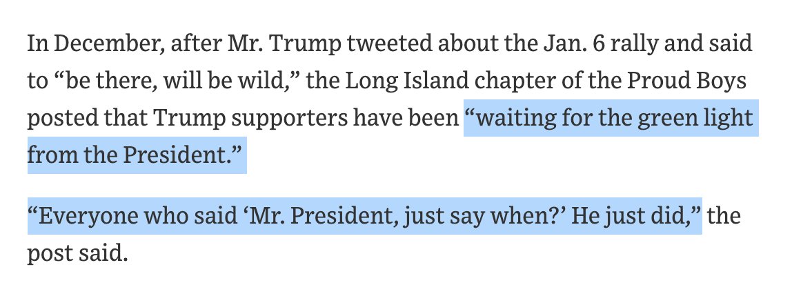 After Trump tweet to "be there, will be wild" about Jan. 6 rally, the Proud Boys Long Island chapter posted that Trump supporters have been “WAITING FOR THE GREEN LIGHT FROM THE PRESIDENT.”“Everyone who said ‘Mr. President, just say when?’ He just did." #TrumpTerroristCult