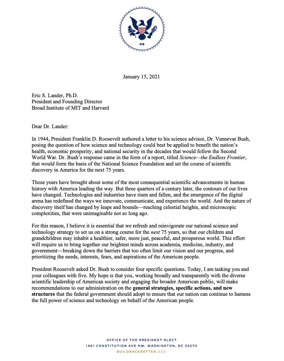 genisroca's tweet photo. La carta que Joe Biden ha enviat aquest divendres al President del MIT, i que s'infereix també han rebut altres actors clau de la ciència i la recerca del país.

Enveja sana... https://t.co/sg4Mz8al6y