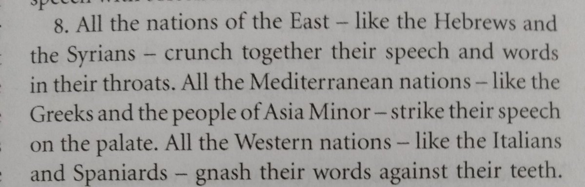 Book IX: languages, nations, reigns, military, citizens, familiesThis description of the sounds different languages make is, well, not wrong