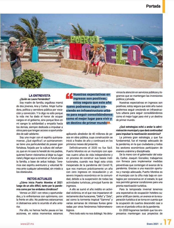 #Portada

VOCACIÓN Y COMPROMISO 🏖️ 🐚
"Nuestras expectativas en ingresos son positivas; estoy segura que este año nuevo podremos seguir creciendo en infraestructura urbana para seguir consolidándonos como el mejor lugar para vivir y de primer mundo"

🔹 bit.ly/3ouyYRl 🔸