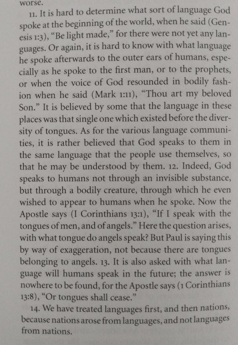 A lot going on here. Gotta love how confident he is that angels do not speak and that, at the end of time, neither will we.