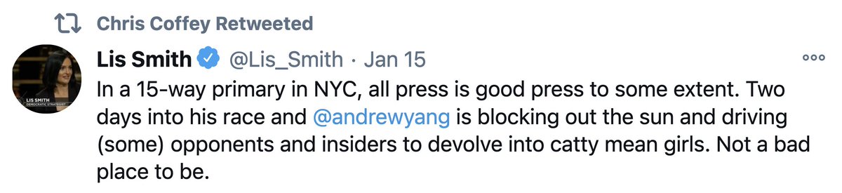 16) Sadly, this  @AndrewYang + Tusk thing is not getting better. Here's a leader at  #YangForNY's campaign and Lis Smith.And here is an entire thread of receipts about Lis Smith and her white nationalist relationship. This is who they attract. https://twitter.com/nadinevdVelde/status/1201254801339666432