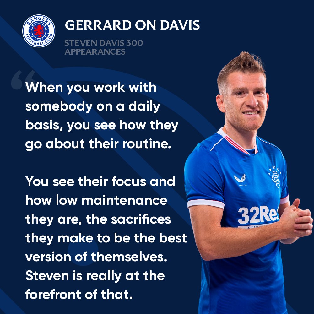 π£οΈ Steven Gerrard on @StevenDavis8.
π 300 #RangersFC appearances for the @NorthernIreland captain. https://t.co/EswhpQL47Z