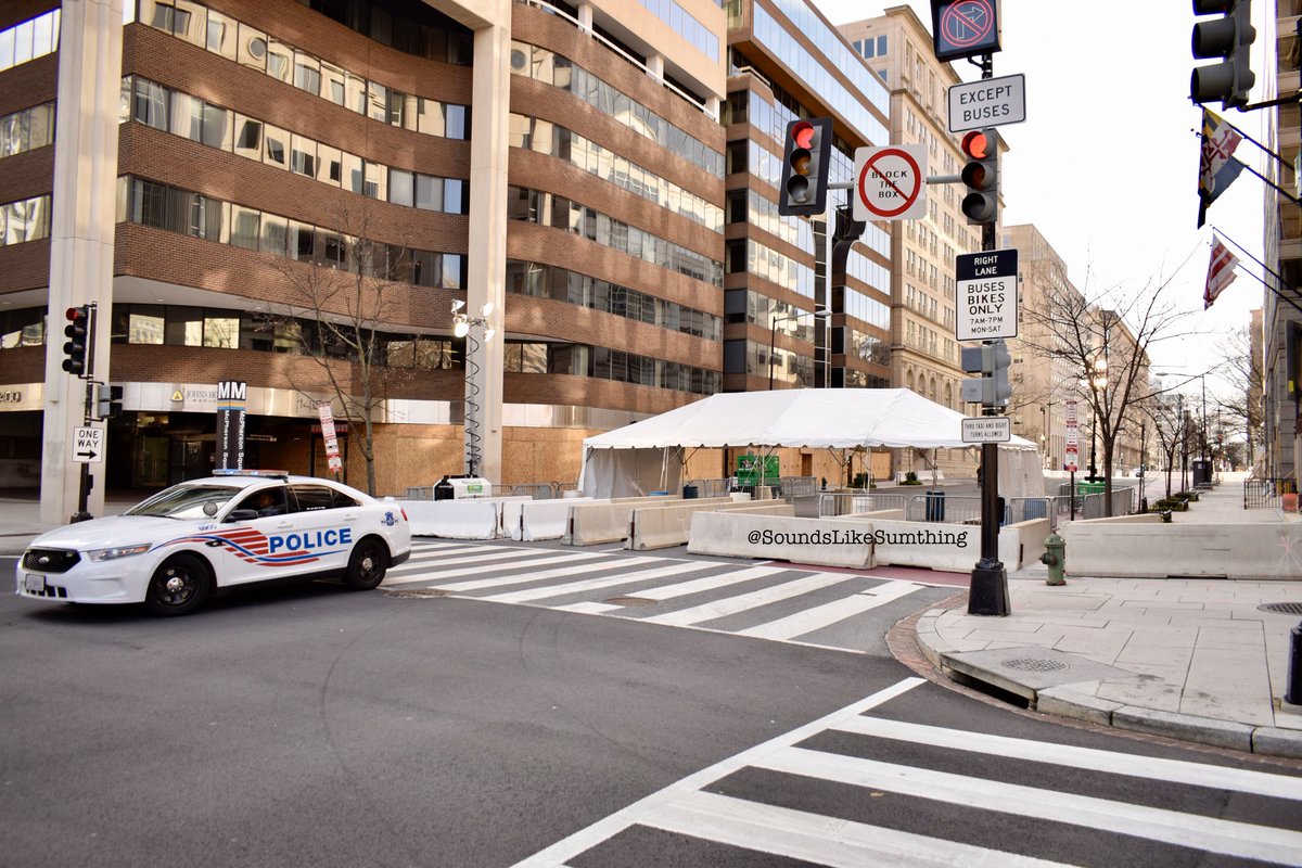 After the insurrection, security in DC has increased significantly. There are secret service checkpoints (with metal detectors) along with police barricades on what once were busy downtown streets.