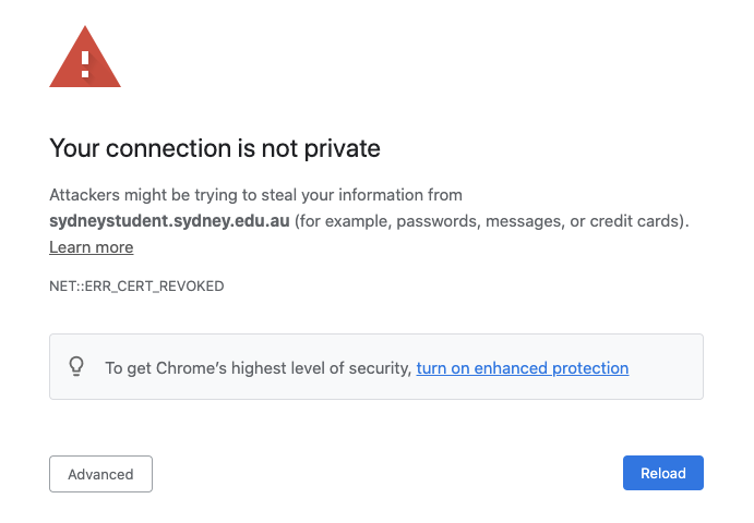 freethejazz's tweet photo. @Sydney_Uni Getting a certificate revoked on some of your subdomains. What's up? https://t.co/usAfSOjAaO