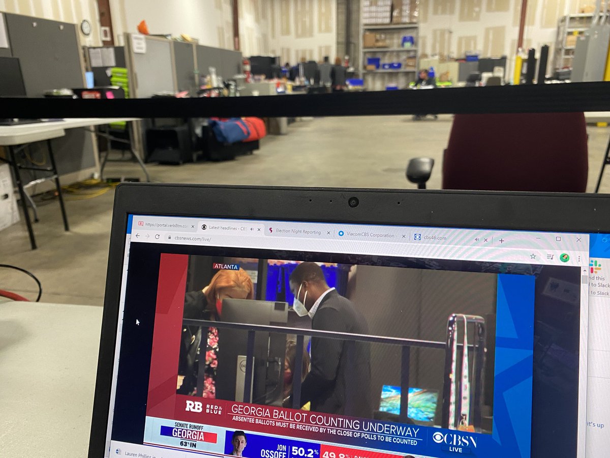 tvjessi's tweet photo. Office for the night...
@CBSNews @CBSNLive 
#ElectionDay #Georgiavotes #alleyesonGeorgia #ballotcount #electionwatch #runoffrace #Senate #blue #red #allnighter #someonegetmeaRedBull #mobileoffice #newscrew https://t.co/5wefvsVlR5