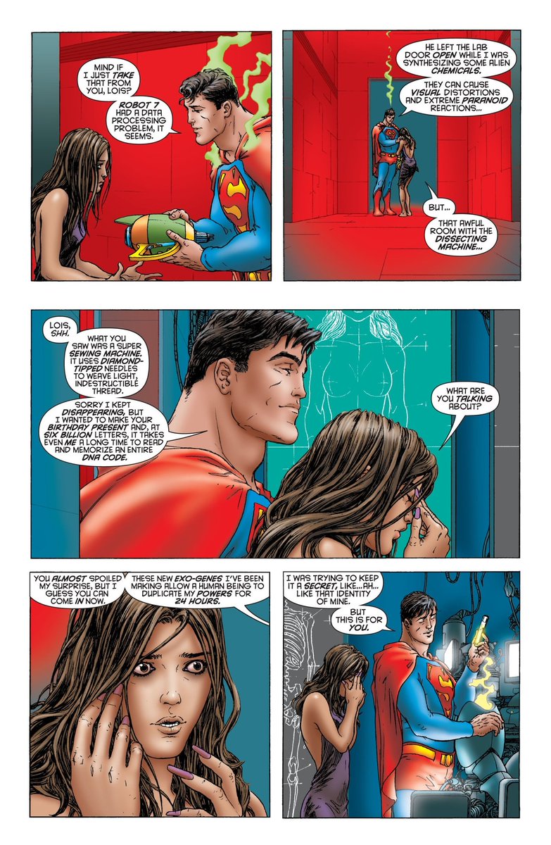 Important to point out that things didn't get solved in the end of this issue. All of Clark's emotional problems, and how they affect his relationship with Lois, haven't been dealt with. They just jumping from one crazy situation into another.