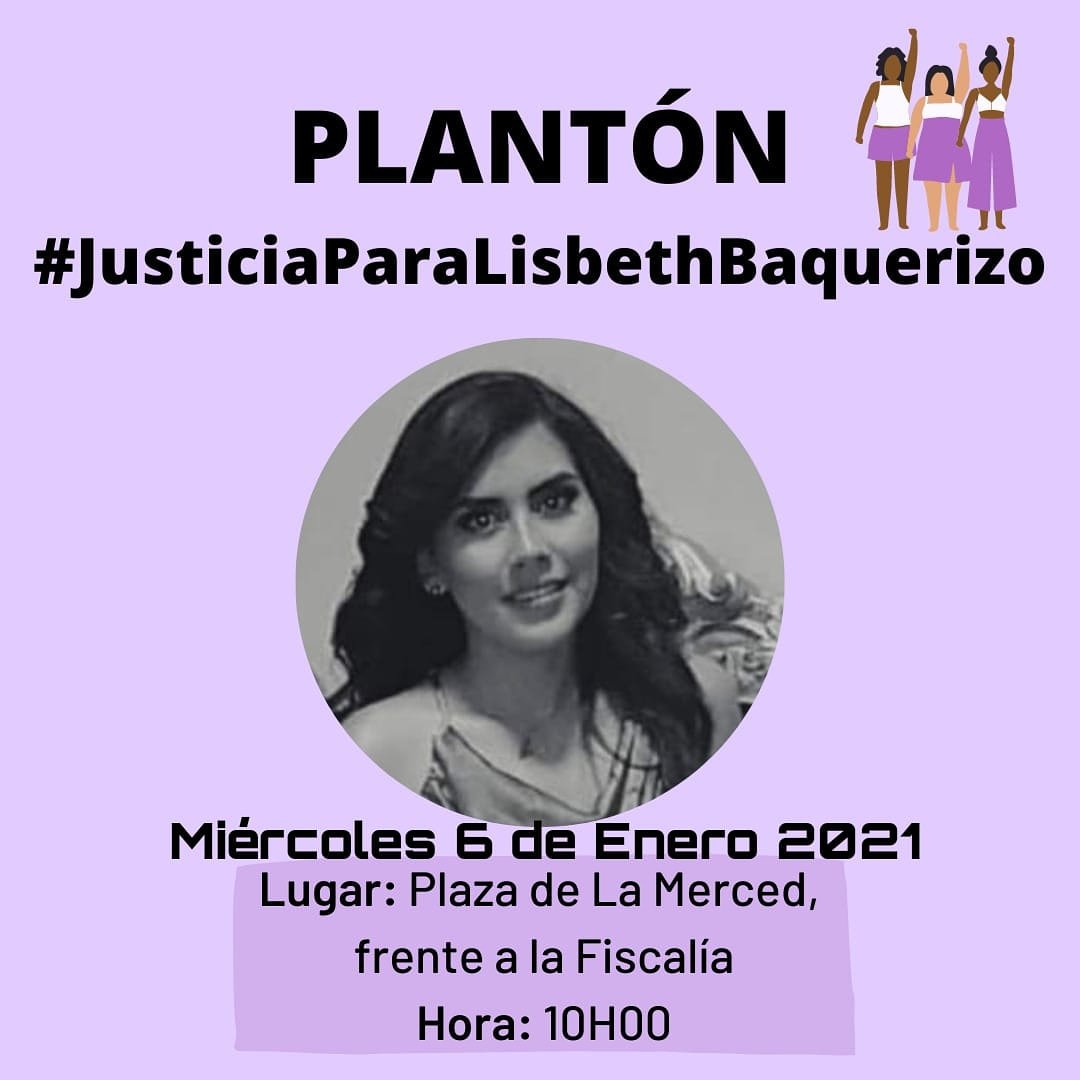 CepamGuayaquil's tweet photo. 📢 CONVOCATORIA⎜#JusticiaParaLisbethBaquerizo 

🕙 10h00
🗓 6 de enero, 2021
📍 Plaza Paola Guzmán Albarracín (ex P. La Merced)

✊🏾Únete a exigir una investigación con debida diligencia y perspectiva de género que garantice el acceso a la justicia y el conocimiento de la verdad. https://t.co/oId06EJExz