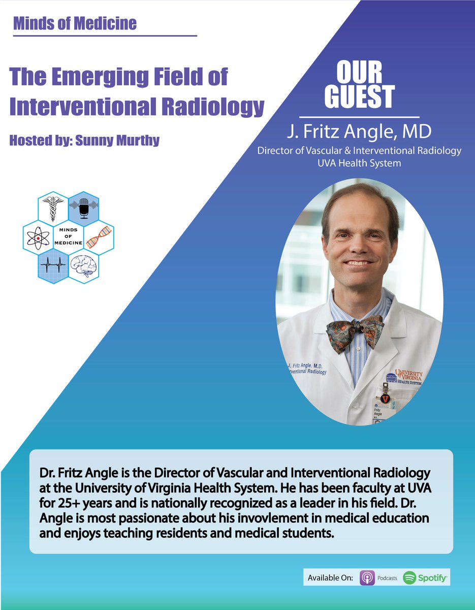 Need a podcast for tomorrow’s commute? Check out the latest episode of <a href="/MindsOfMedPod/">Minds of Medicine Podcast</a> 

Had an amazing time interview Dr. Fritz Angle, the Director of IR at UVA #InterventionalRadiology #MedTwitter 

Link: podcasts.apple.com/us/podcast/min…