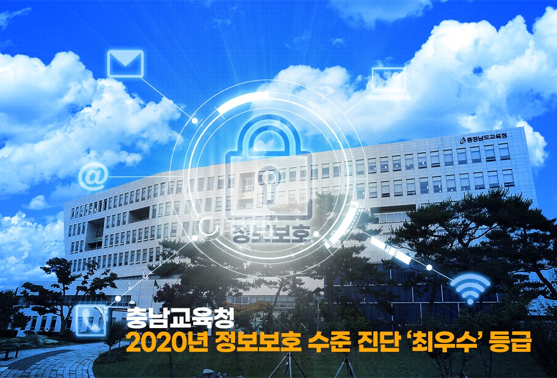 cnenews's tweet photo. #충남교육청 #2020년 #정보보호수준 #진단 #최우수
충남교육청은 2020년 교육부 주관 시ㆍ도교육청 정보보호 수준 진단에서  최우수 등급을 받았습니다. 
정보보안 기본활동 및 기관장 관심도, 개인정보보호책임자 역할 수행 등 15개 분야 중 8개 분야에서 만점을 획득하였습니다. https://t.co/sskBMZp6Rp