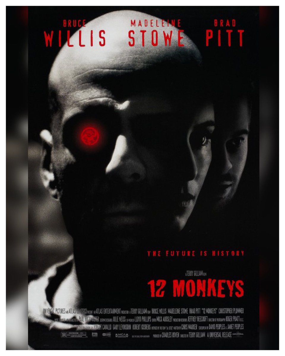 25 Years #12Monkeys Starring: #BruceWillis #MadelineStowe #BradPitt #ChristopherPlummer #DavidMorse #JonSeda #ChristopherMeloni #FrankGorshin #VernonCampbell #LisaGayHamilton Directed By: #TerryGilliam