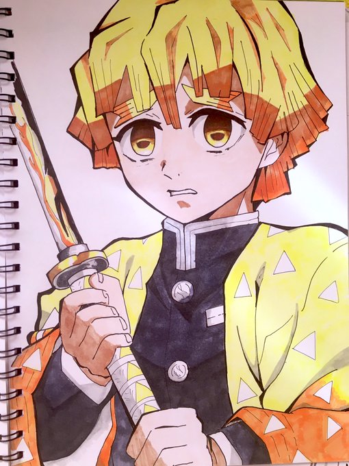 ししゃもは低低浮上𓆝𓆟さんがTwitterに投稿した我妻善逸(鬼滅の刃)のイラスト。