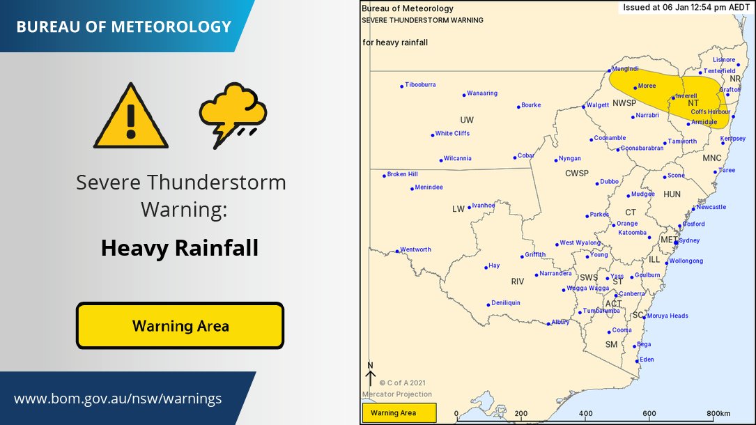 ⚡SEVERE THUNDERSTORM WARNING ⚡ for HEAVY RAINFALL
For parts of Northern Rivers, Mid North Coast, North West Slopes and Plains and Northern Tablelands Forecast Districts. Rainfall expected to continue into the evening. Check for updated warnings at ow.ly/RBj950D13GL