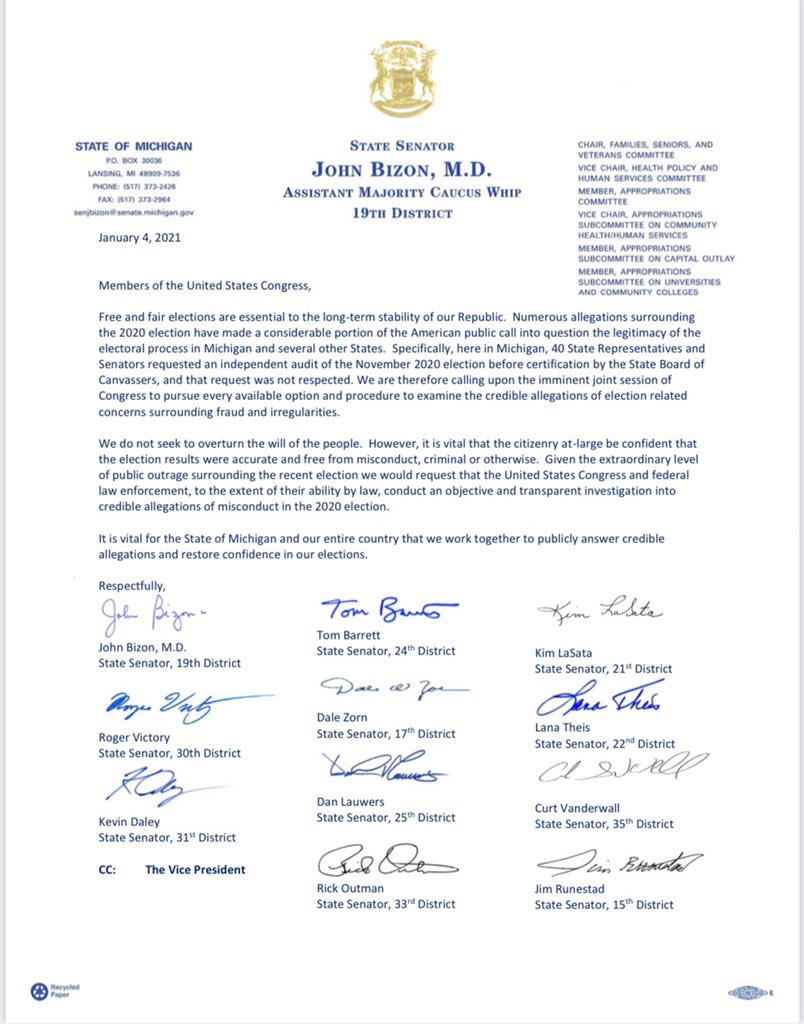 SenLTheis's tweet photo. Today, I joined with ten of my senate colleagues and sent a letter to members of the Michigan Congressional Delegation, Senator Debbie Stabenow, and Senator Gary Peters regarding the November 2020 Election here in Michigan. https://t.co/GyL93960qQ