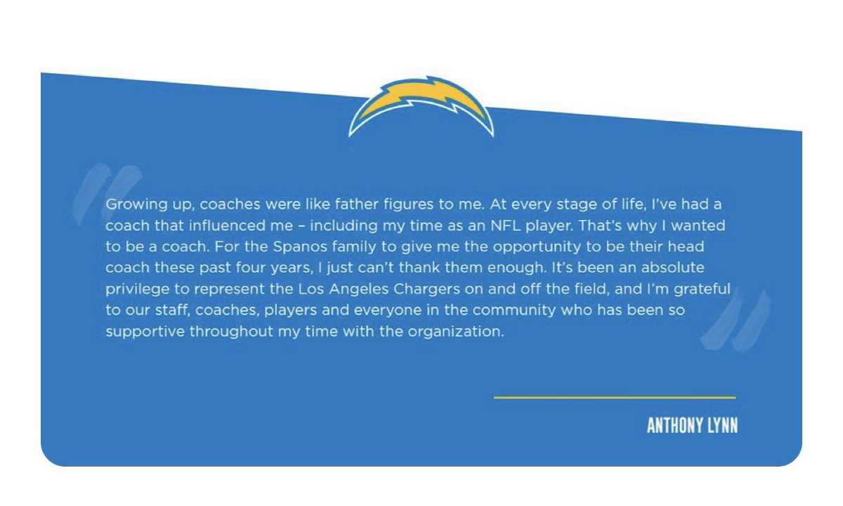 AdamSchefter's tweet image. Statement from former Chargers’ HC Anthony Lynn:
