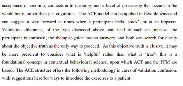 Back to the paper again. I like their ACE model (Accept Connect Embody), and based on a webinar last fall it sounds like they're now using "ACER" (R for Restore)Webinar notes:  https://roamresearch.com/#/app/HowToHuman/page/P58PnsLF1