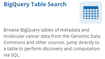 isb_cgc's tweet photo. Are you interested in exploring the data available from ISB-CGC in #BigQuery? Use the BigQuery Table Search to find data from the Genomics Data Commons, Proteomics Data Commons, & more! Then jump directly to the data for analysis via #SQL.
https://t.co/mgveHHQRQd
#NCIGDC #NCIPDC https://t.co/CvixBgy5Hd