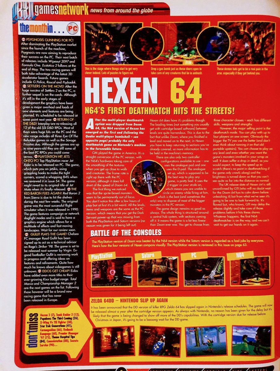 GamesmasterSaid's tweet photo. Issue 56, June 1997
Latest news, featuring 64DD bringing online gaming to the N64, Acclaim announce Xtreme G for N64, and Hexen brings first-person multi-player deathmatch to, wait for it... N64. (Pt. 1 / 2)
#SaturnBomberman #Tetris #XCOMApocalypse #Tamagotchi #Hexen2 https://t.co/ZivWwYCI6w