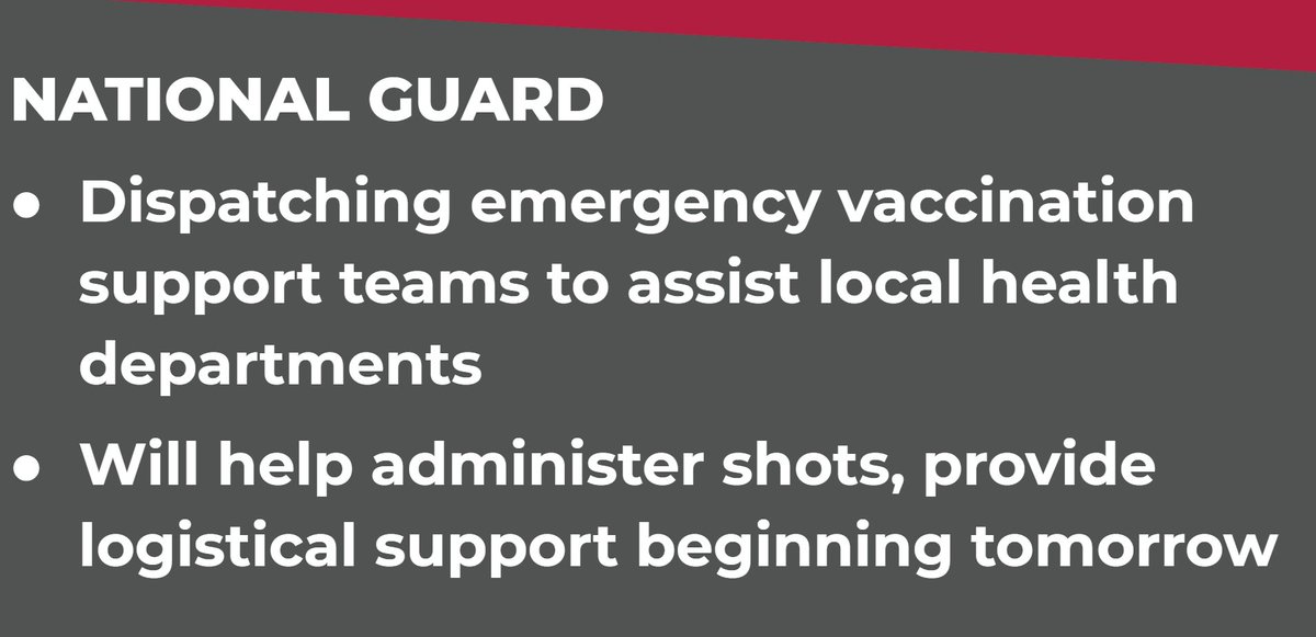 11) The governor is announcing a series of additional steps to help accelerate the pace of  #COVID19 vaccinations. Beginning tomorrow,  @MDNG will begin to dispatch emergency vaccination teams across the state to assist local health departments with their clinics.