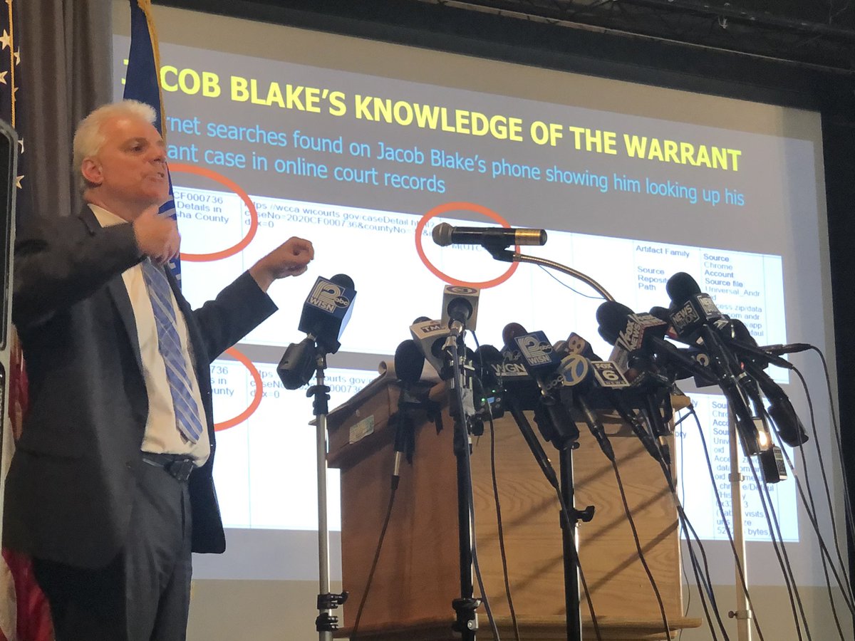 Graveley also says Jacob Blake knew there was a warrant for his arrest, pointing to texts he sent to the woman who called 911 as well as Internet searches he did on his phone for the warrant.