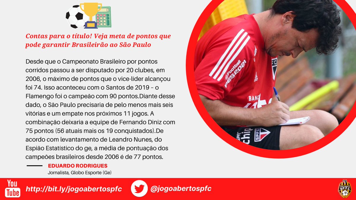 jogoabertospfc's tweet photo. São Paulo faz contas para o título!
#spfc #spfcnoticias #sãopaulofcnoticias #jogoabertospfc
#contasparatitulo #brasileirao #campeao
@JovaTricolor @DrexTricolor @teclasdaniel https://t.co/nVdUejhVHs