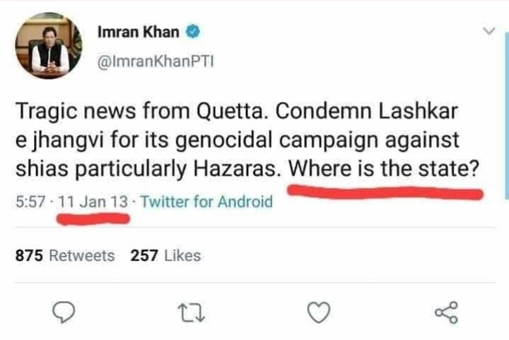 itsmhasham's tweet photo. Where is the state now?

#ShiaHazaraCallsPMIK https://t.co/Yr2CKbLfj6