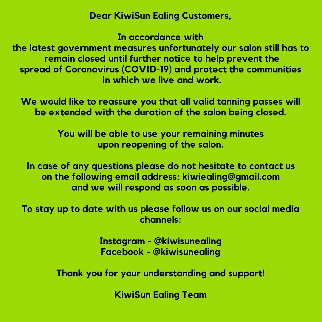 KiwisunEaling's tweet photo. #COVID19 #CoronaVirusUpdates #CovidUK #tier4lockdown #tanningsalon #lockdown https://t.co/xHWskoI1gR