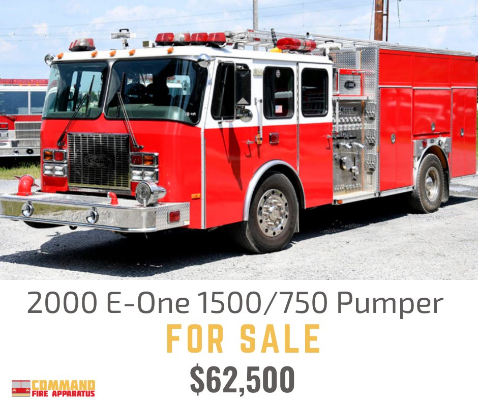 CommandFireApp's tweet photo. Don’t miss out on this 2000 E-One 1500/750 Pumper for sale for $62,500! Browse a full list of details and schedule a live video tour of this unit today: https://t.co/UhOx4rw7hx https://t.co/hdSyA877Om